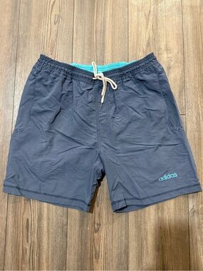 Vintage Adidas Nylon Swim Trunks Shorts Blue Teal Lined Mens Small